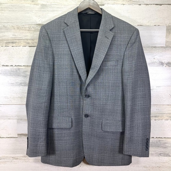 Jos A Bank Men Gray Travelers Tailored Fit 100% Wool SportCoat Blazer Jacket 38R